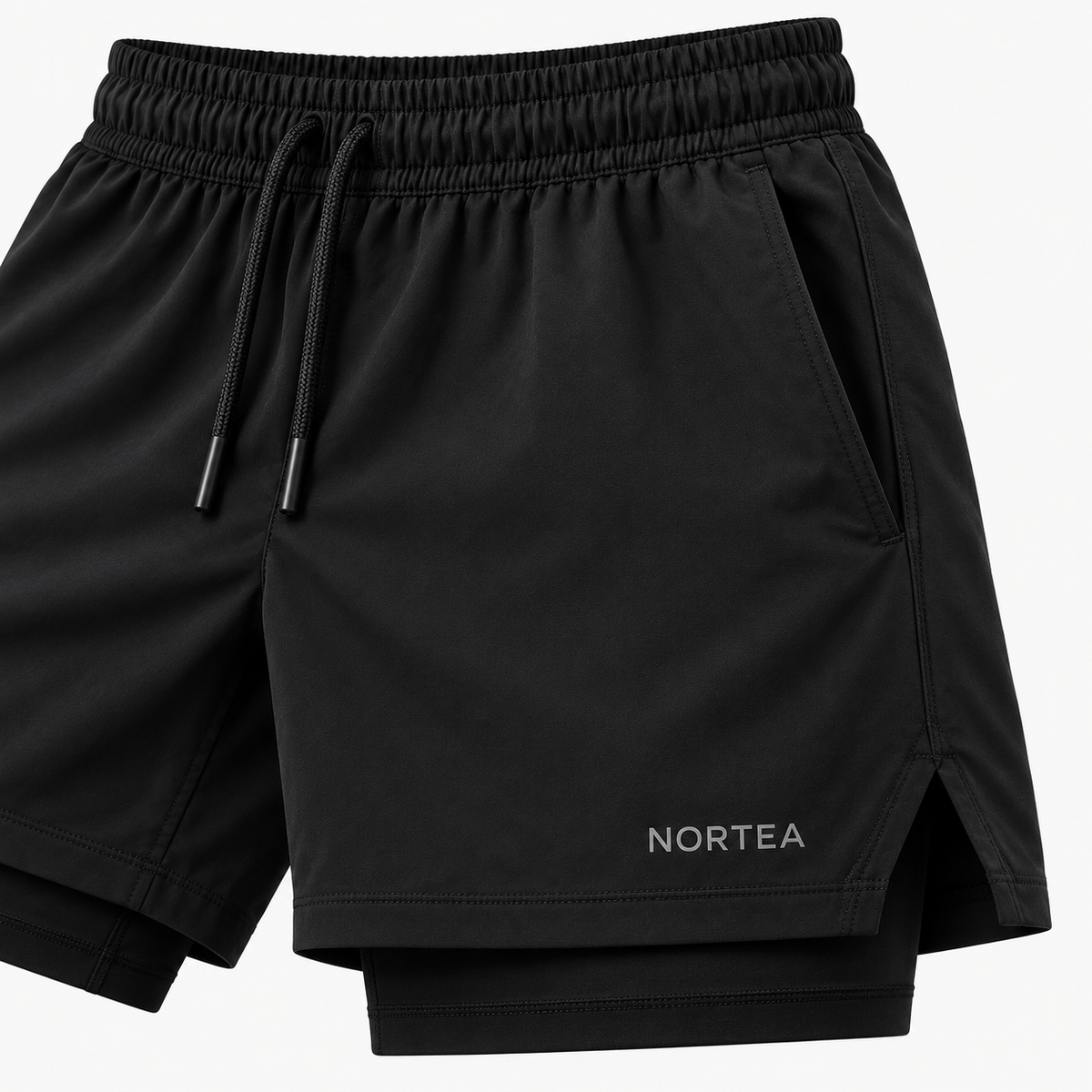 Detalhes técnicos do Short 2 em 1 NORTEA preto