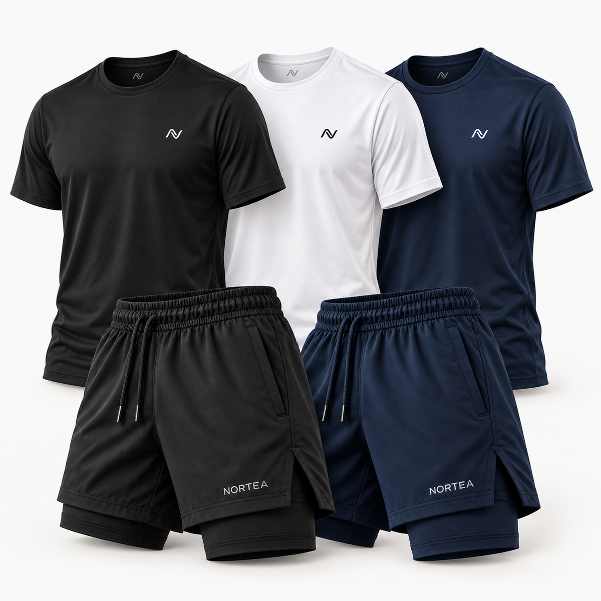 Kit Semana NORTEA com 3 camisetas Performance Dry e 2 Shorts 2 em 1