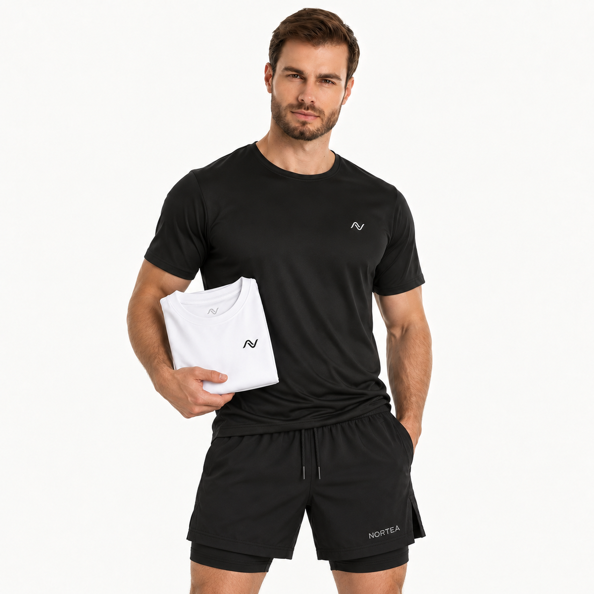 Kit Treino NORTEA com 2 camisetas Performance Dry e 1 Short 2 em 1